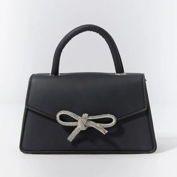 Handbags - Black Rhinestone Bow detail Purse Bag